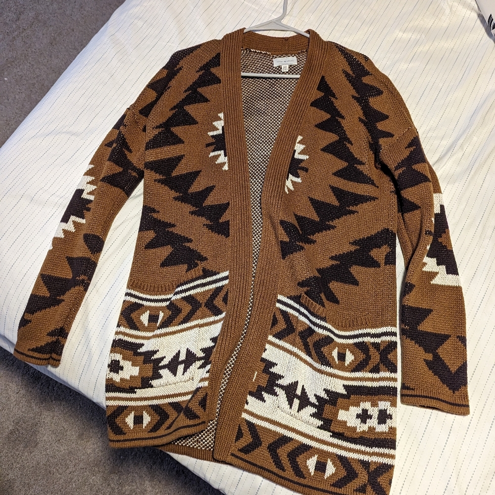 Lucky Brand Heavy Knit Long Cozy Cardigan Southwestern Aztec Pattern
